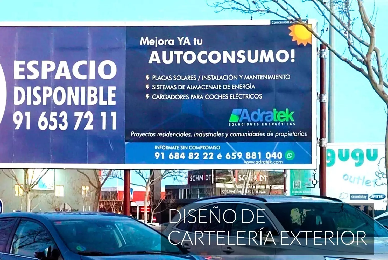 Diseño y creación de panel de publicidad Exterior para Adratek 1 Flyer publicitario Adratek