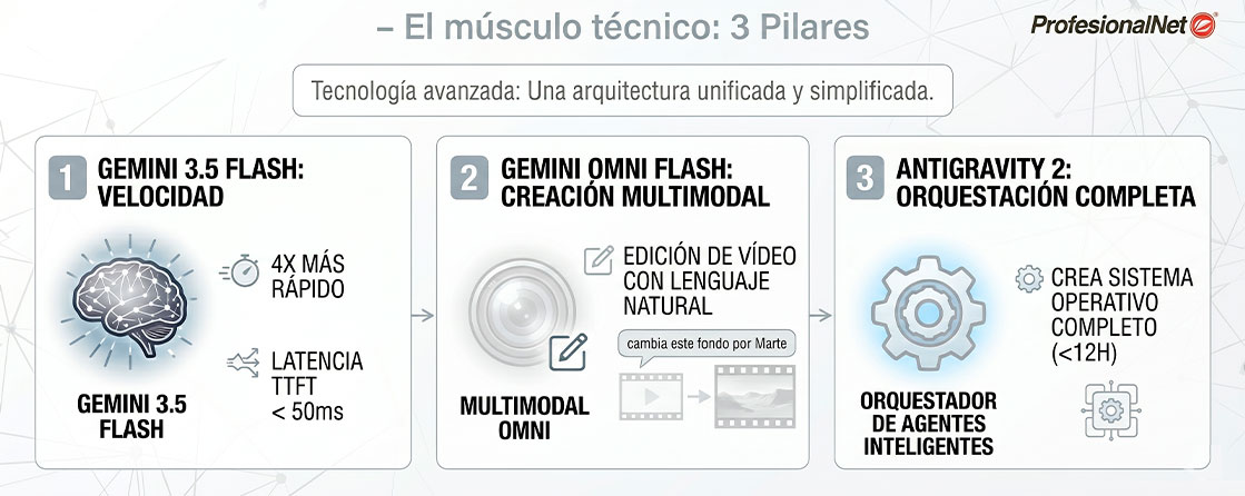 Google (I/O 2026) ¿Pensabas que Google no podía cambiar más? Bienvenidos a la era de la IA Invisible 3 El músculo técnico: Gemini 3.5 Flash, Omni y Antigravity 2