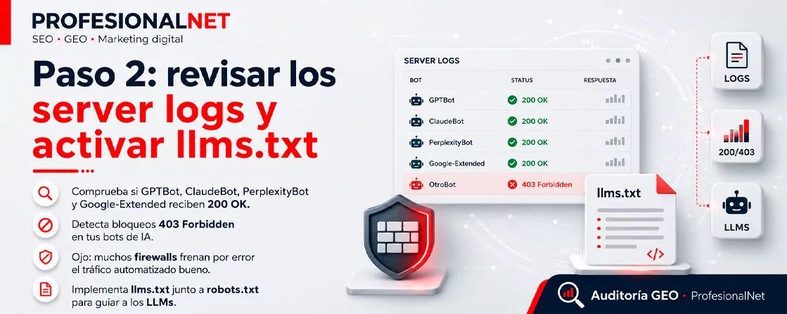 Paso 2: la inspección de peaje: server logs y el nuevo estándar llms.txt Paso 2: la inspección de peaje: server logs y el nuevo estándar llms.txt